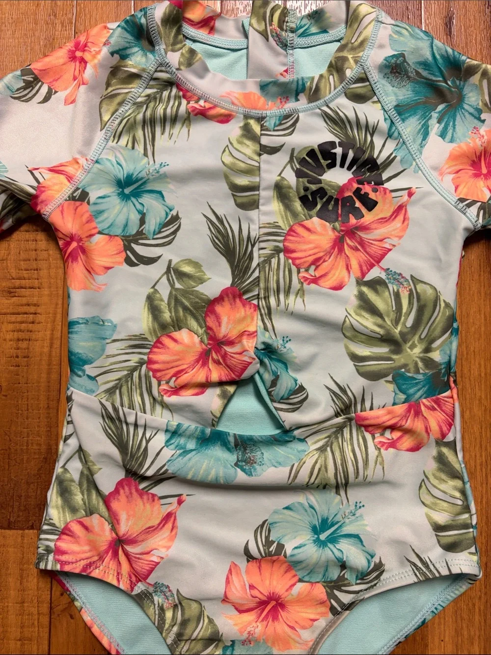 Justice Girls Long-Sleeve Tropical Floral One-Piece Swimsuit - Size 7/8